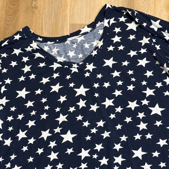 Womens Plus Size Navy and White Star Print Long Sleeve V-Neck Top - Picture 5 of 10